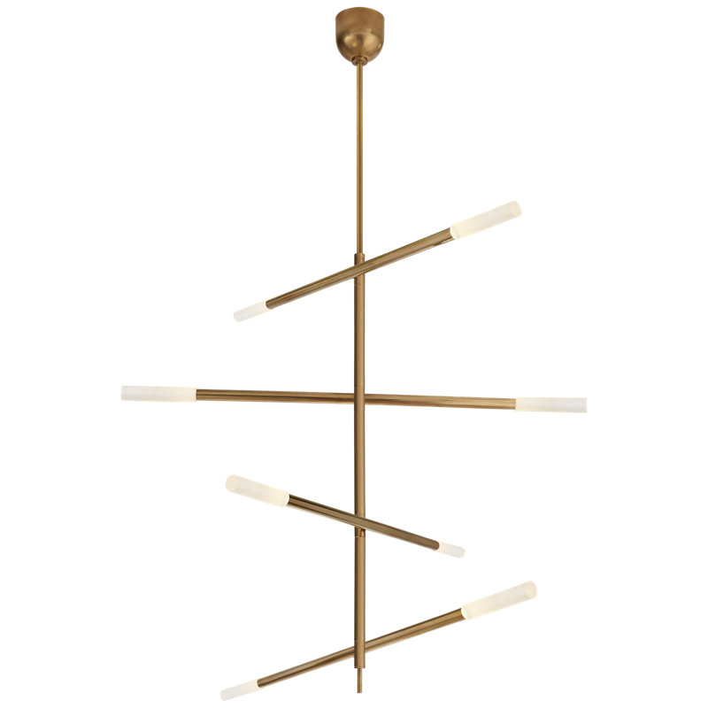 Kelly Wearstler Rousseau Large Articulating Chandelier, 47.5" H x 48" W x 3" D, Etched Crystal, Antique-Burnished Brass