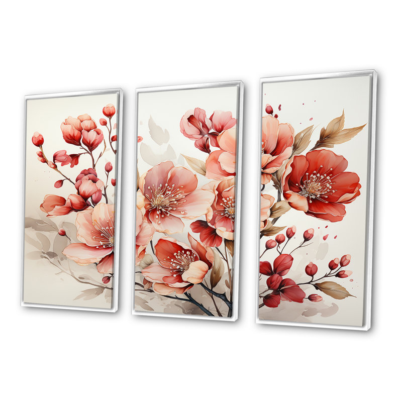 Poppies Charm In Winter Delight - ensemble d'art mural sur toile coquelicots, Cadre flottant blanc