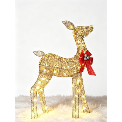 3FT Lighted Christmas Deer Family Outdoor Yard Decoration, IP44 Waterproof Gold LED Holiday Display