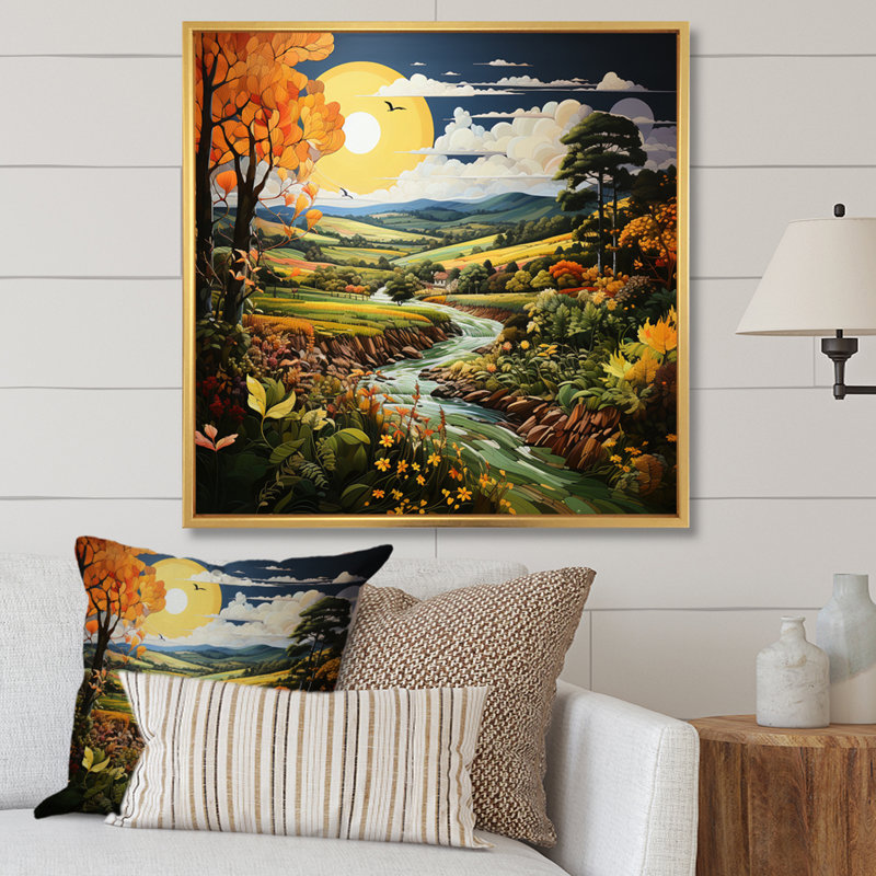Countryside Pastoral Patchwork II - Landscapes Wall Art Living Room, H 30 po x l 30 po x P 1 po, Cadre flottant doré