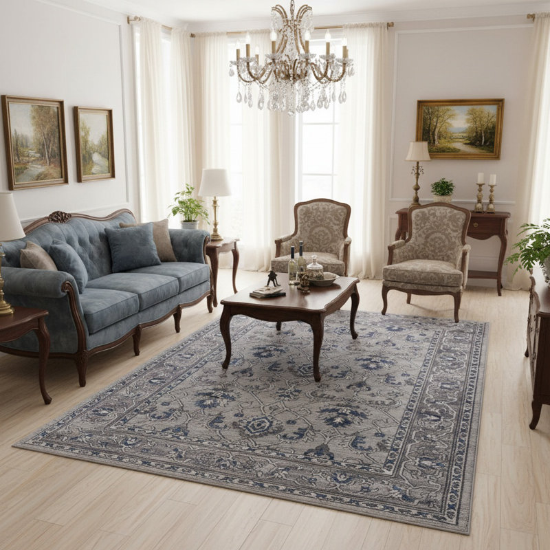MARFI Collection Grey / Blue Oriental Runner Adrienna, Rectangle 6'7" x 7'9"