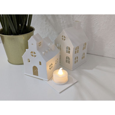 Charming Decorative Object Set (3 Pieces) for Easter, White | Includes Tealight Candle Holder, Big House (3.0 x 4.7 inches), Small House (3.0 x 4.3 inches) | 100% Filament Material, Perfect for Spring Decor & Festive Celebrations, Elegant Design