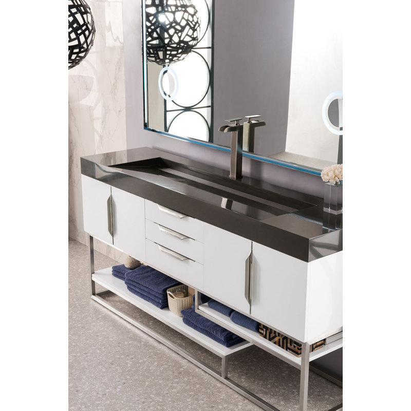 Keven 72'' W Single Vanity, Brushed Nickel, Dusk Gray, Glossy White
