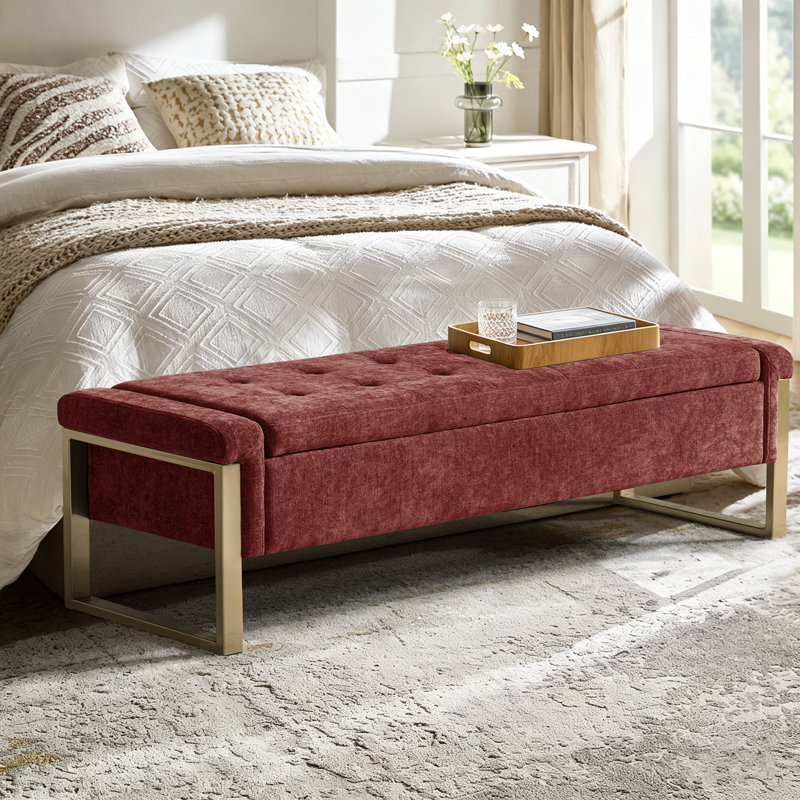 Shanieka 55.3'' W Upholstered Flip Top Storage Bench, Rosewood