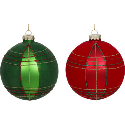 Plaid Ball Ornament - 4 Inches Set Of 6