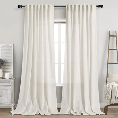 Rideaux semi-transparents en mélange de lin crème - Rideaux filtrant la lumière pour fenêtre de salon, grandes fenêtres et décor de maison de campagne, 2 panneaux