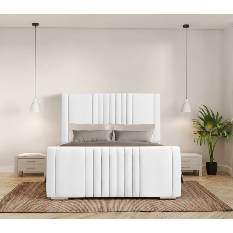 Ganador Upholstered Bed, White, Kingsize (5')
