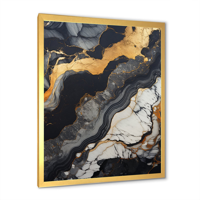 Minimalisme chrome doré et poteries noires III - reproduction sur toile, Cadre doré simple, H 40 po x l 30 po x P 1,5 po