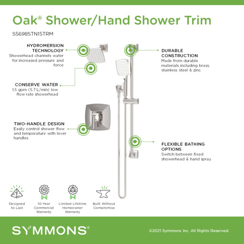Oak HydroMersion Shower Faucet Trim with Hand Spray, Satin Nickel