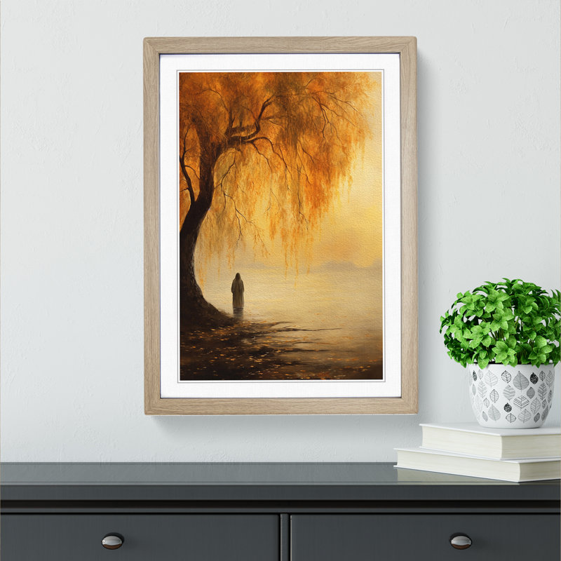 Weeping Willow Romanticism Art - Framed Print, 46cm H x 34cm W, Oak Framed