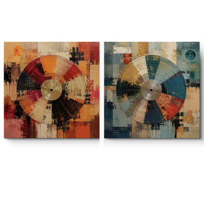 Ensemble de 2 impressions colorées sur vinyle avec art musical rétro sur toile