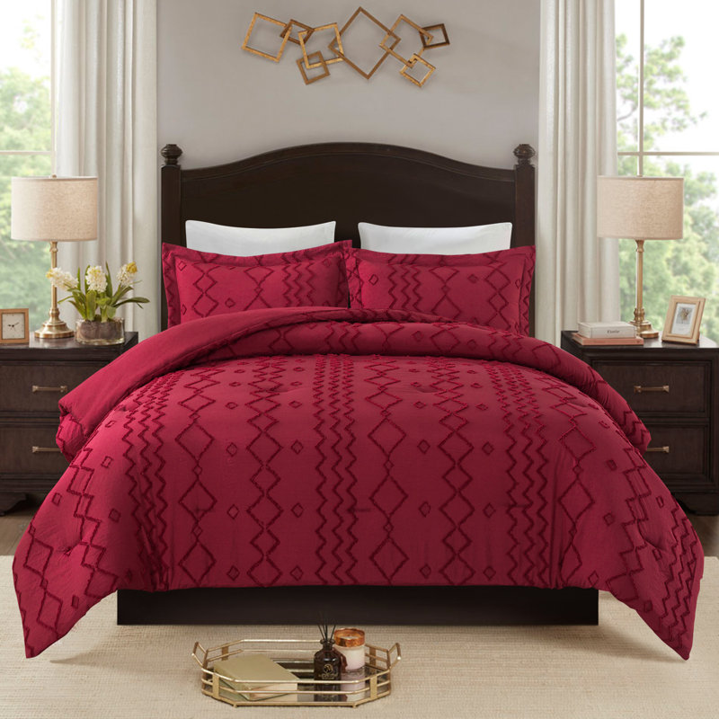 Ring Stitch Comforter, Burgundy, King Comforter + 2 King Shams
