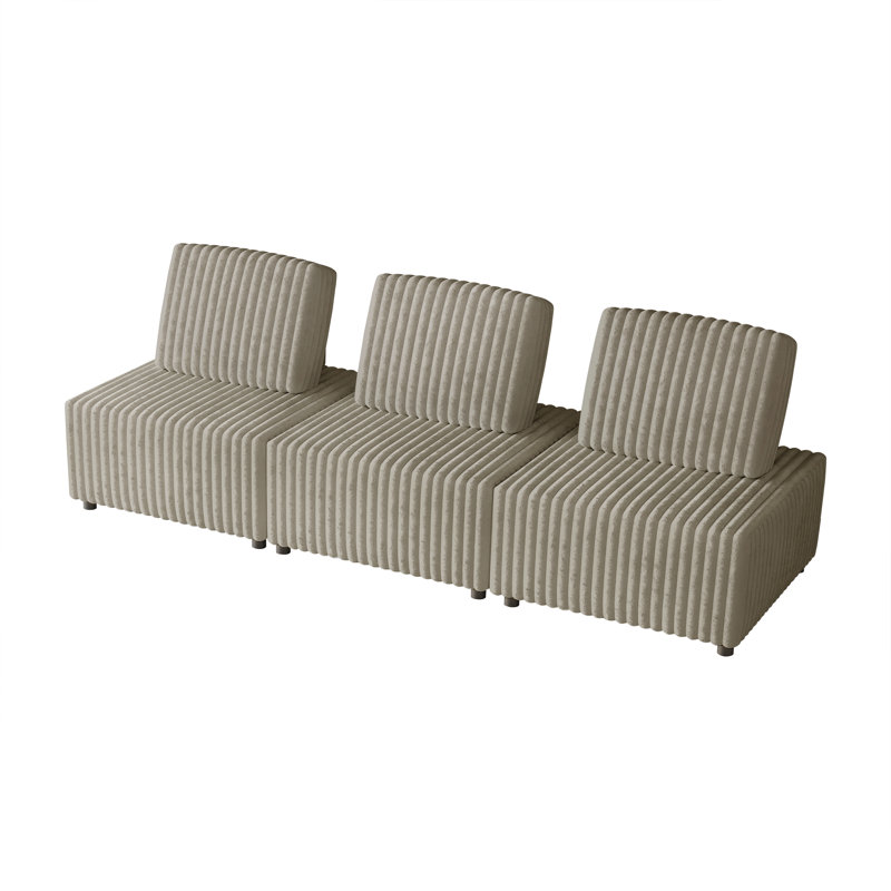 3-Piece Beige Velvet Modular Chair Set, Beige Velvet