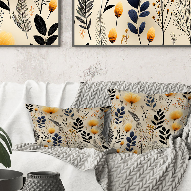 Minimalist Beige Garden Floral Dreams - Coussin décoratif imprimé floral, H 16 po x l 16 po
