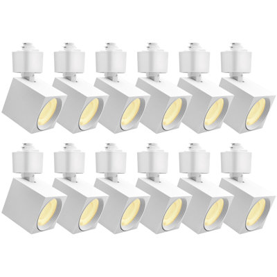 Luxrite 2 po Rail d'éclairage à DEL 5CCT, CRI90, 10 W, 800 lumens, inclinaison réglable de 358 ° + 90 °, têtes d'éclairage sur rail de type H, à intensité variable, ETL, paquet de 12 carrés blancs