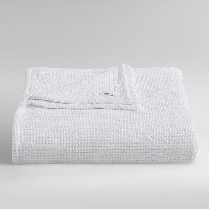Calvin Klein Honeycomb Cotton Solid Reversible Blanket, White, King