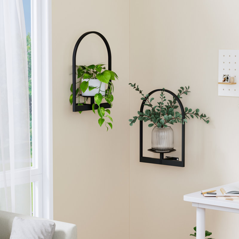 Black Metal Wall Plant Stand, Hanging Holders Shelves for Indoor Planter and Flower Pot