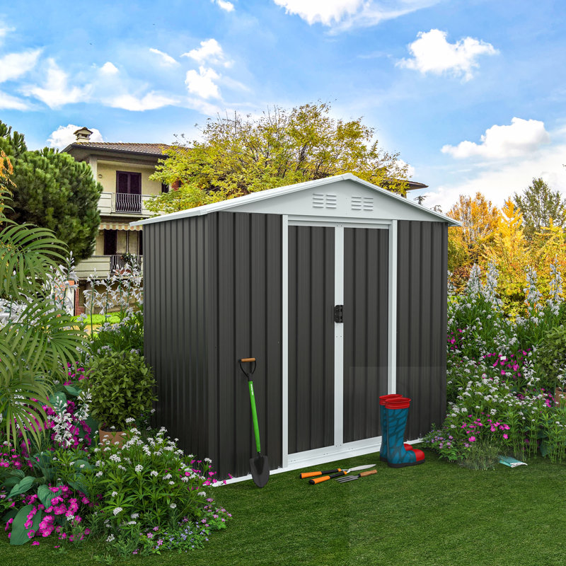 Remise de rangement extérieure en métal avec portes coulissantes doubles, Gris