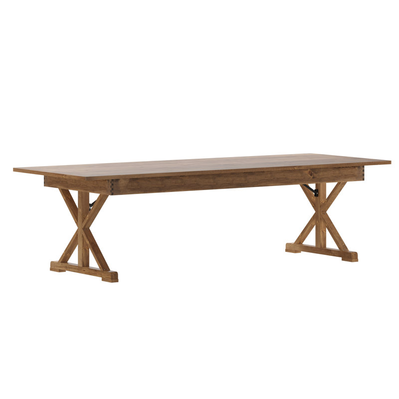Eternity Rectangular Solid Pine Farm Dining Table with Folding X-Style Legs, 40.25" W  x 108" L, Rustic Pine