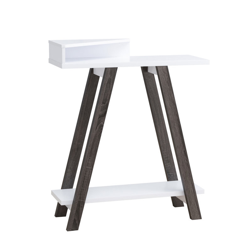 Console contemporaine avec deux tablettes - blanc et gris, une table en forme de pied tendance et spectaculaire