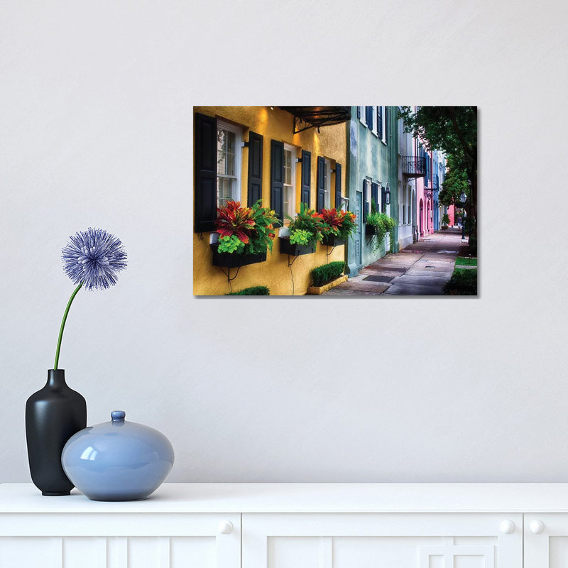 Rainbow Row, Row of Colourful Historic Houses, East Bay Street, Charleston, South Carolina 1 Piece Wrapped Canvas Wall Art