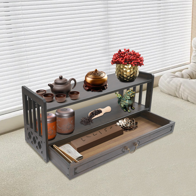 Desktop Organizer Altar Table With Drawer, nut-brown