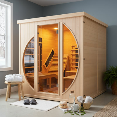 SMARTMAK 2 Person Infrared Saunas for Home with Recliner, WIIFI Control, 220V Traditional Sauna for Indoor Use, Canadian Helmock, Full Spectrum Sauna with 9 Heating Panels
