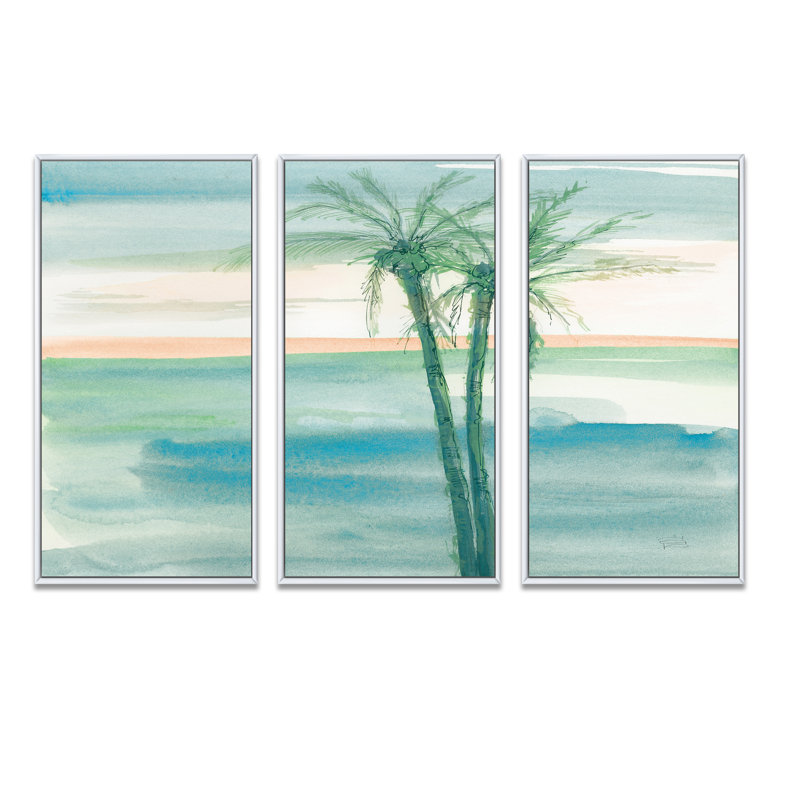 Peaceful Dusk II Tropical - ensemble d'art mural sur toile tropical encadré de 3, H 28 po x l 36 po x P 1 po, Blanc