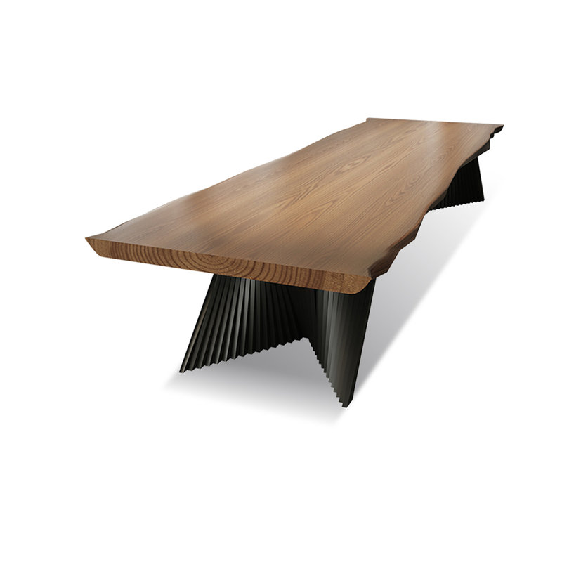 Nut-brown + Black Rectangular Solid Wood + Carbon Steel desk, 30.31" H x 78.74" W x 27.56" D
