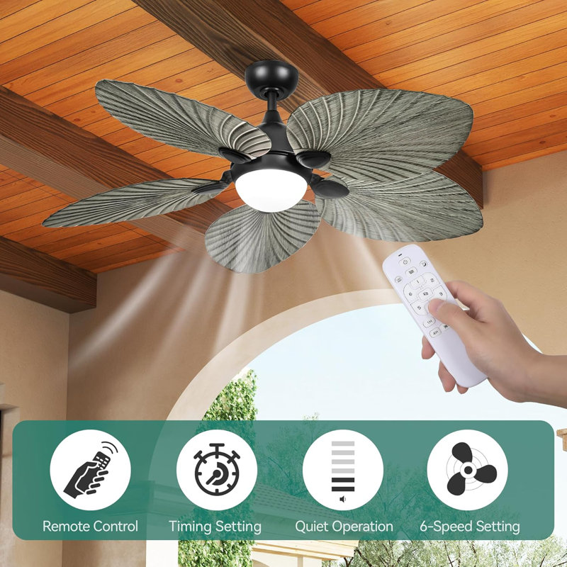 52 inch Ceiling Fans with Lights, Tropical Ceiling Fans with Lights and Remote, Tri-Colour LED, Reversible 6-Speed w/Quiet DC Motor Timing