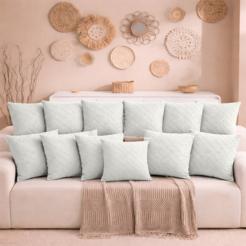 Aspire Homeware Diamond-Pattern Square Velvet Cushion Cover, White, Pack of 12