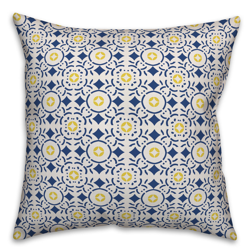 Housse de coussin Moroccan Tile, 16 po x 16 po, Bleu marine, Pas de bourre