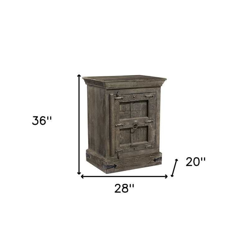 36" Brown Solid Wood Distressed Nightstand