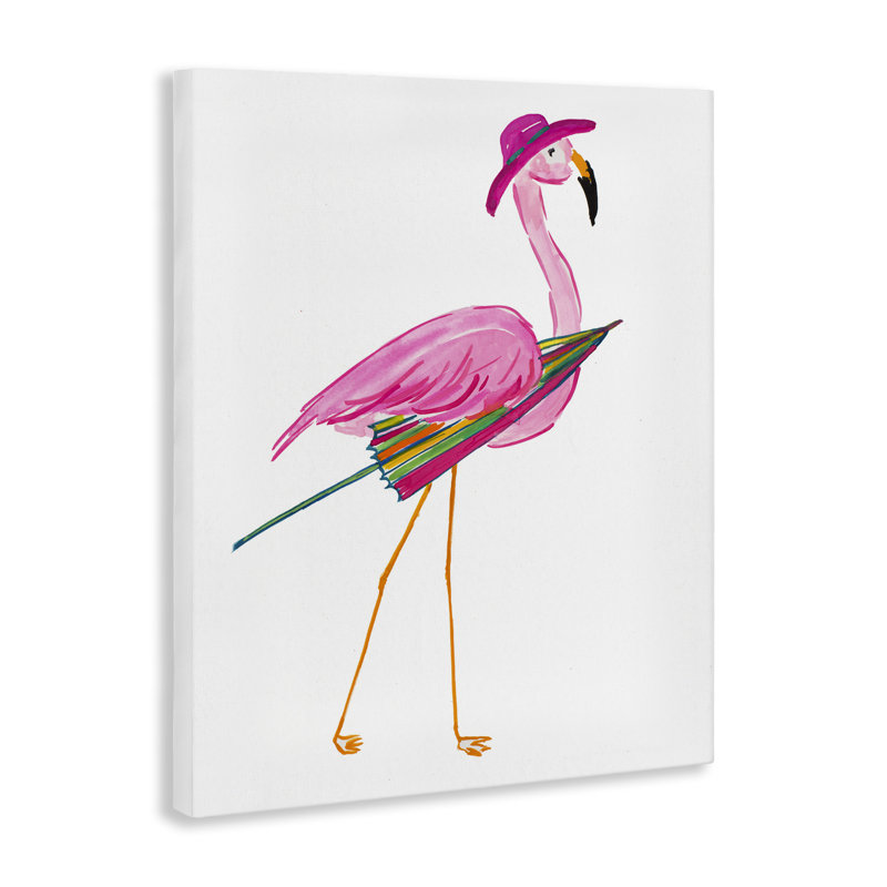 «Flamingo with Beach Umbrella» par Julie DeRice, H 20 po x l 16 po