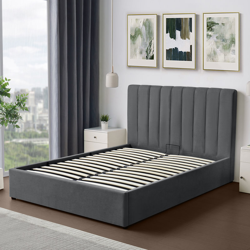Evelynne Fabric Ottoman Bed Frame with Storage - , Dark Grey, Double (4'6)