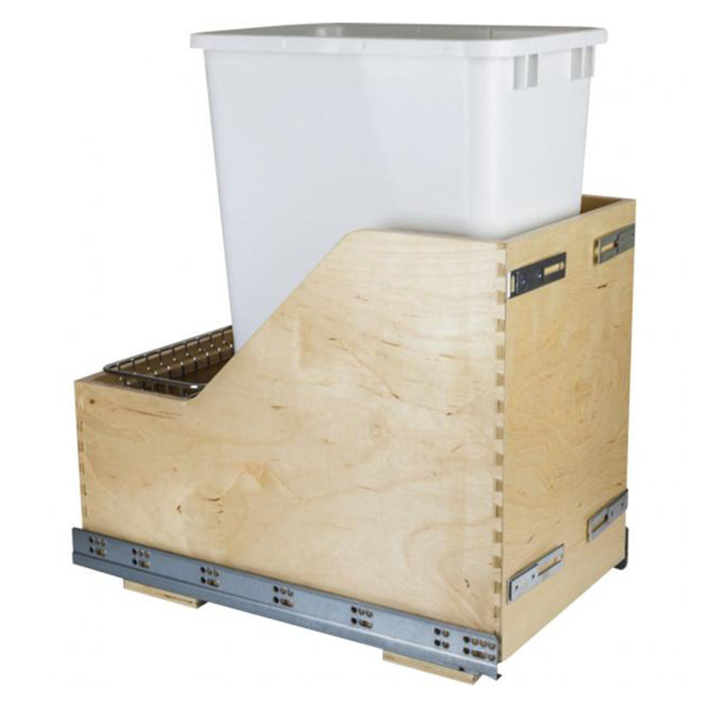 White Solid Wood Pull-out Trash Can System