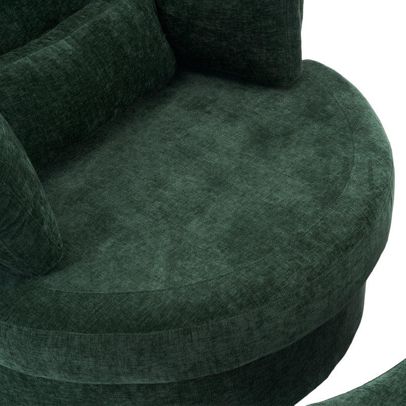 Swivel Armchair with Footstool, Green Chenille