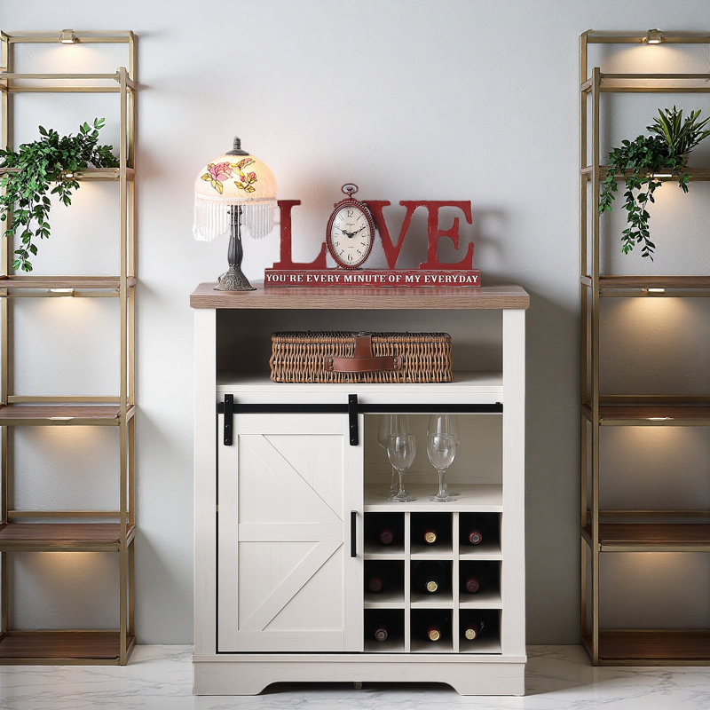 Armoire de rangement Farmhouse avec porte de grange coulissante et tablette à vin, petite armoire de rangement