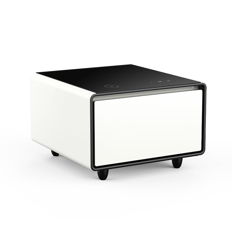 Modern Side Table With Built-in Fridge, Wireless Charging, Removable Door Seal - Luxury Rectangular For Home Living Area Smart Refrigerator, Charge, Type-c Port, Outlet Protection Bedroom & Ports