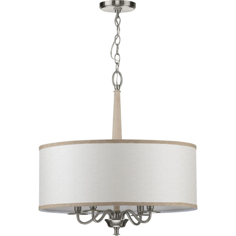 Lustre tambour 4 lumières à abat-jour Rourke, Nickel brossé