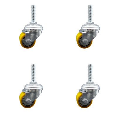 Low Profile Polyurethane 35mm Wheel 3/8 Inch Threaded Stem Caster Set of 4 SCC