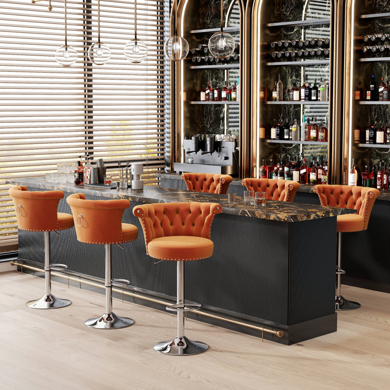 Ensemble de tabourets de bar pivotants en velours de 2/4/6, tabourets de bar réglables en hauteur avec dossier et base chromée