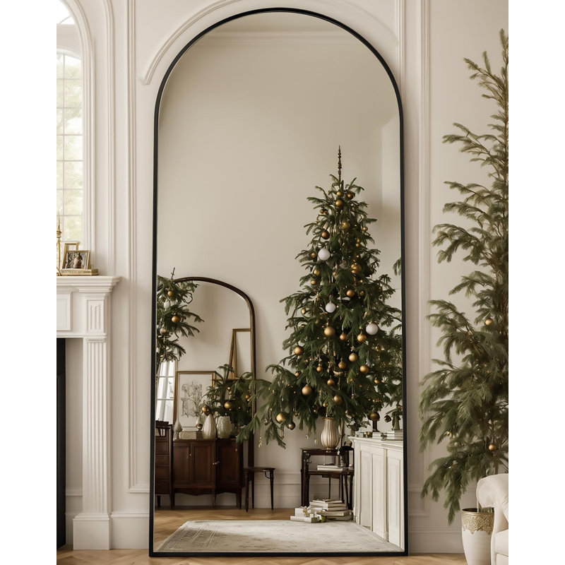 Miroir arqué pleine longueur 30 po x 71 po, miroir incliné noir avec cadre en alliage mince pour la chambre à coucher, Noir