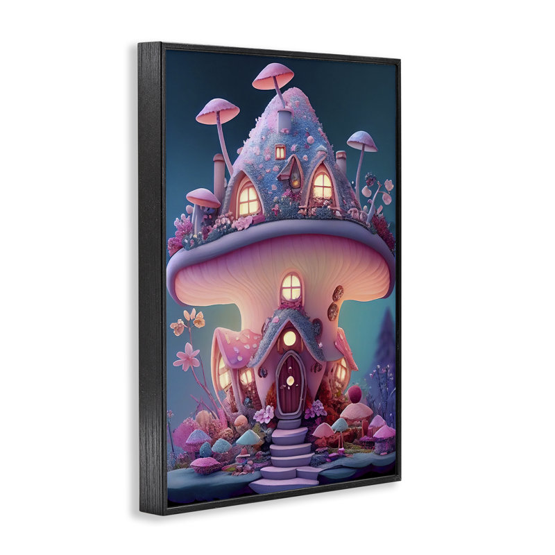 Mystic Mushroom House, art de la giclée encadrée par Sasha, H 18 po x l 12 po, Giclée encadrée noir minuit