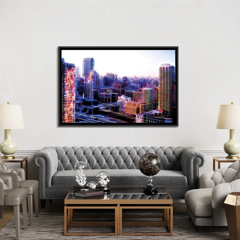 « digital immeubless » sur toile, H 40 po x l 60 po x P 1,5 po, Toile encadrée noire, Pas de tapis