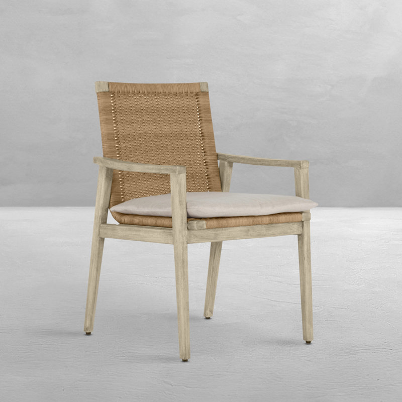 Pointe N-Dura Resin Wicker Outdoor Arm Chair, No Welt, Intermix Bark, Oyster Teak/Natural
