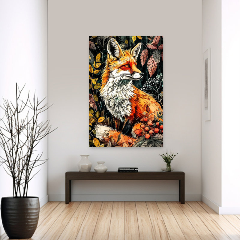 Forêt d'automne, art abstrait de renard, H 60 po x l 40 po