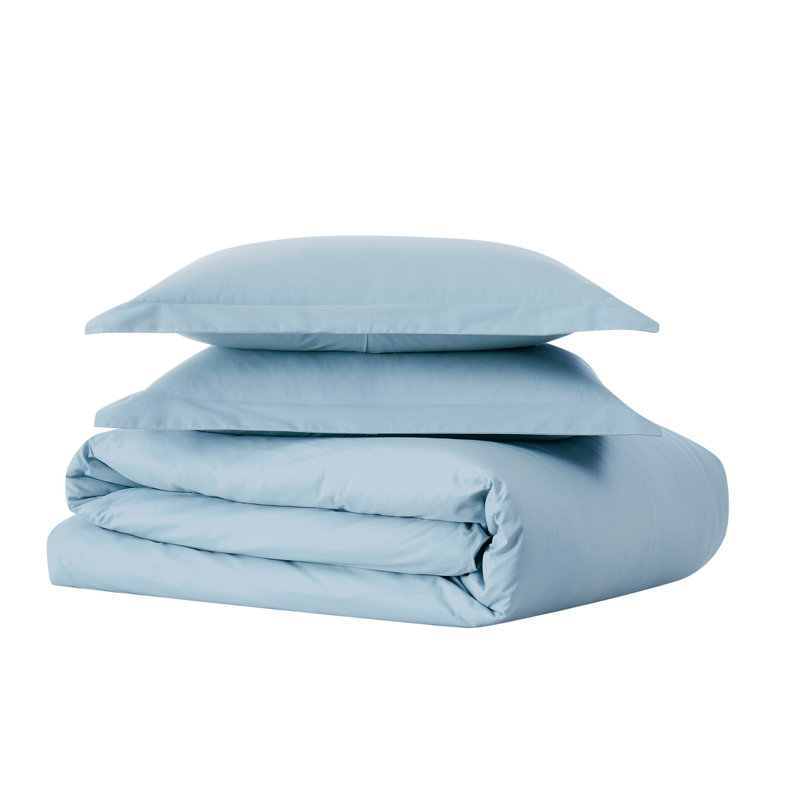 Percale Duvet Cover Set, Full/Double Duvet Cover + 2 Standard Shams, Light Blue