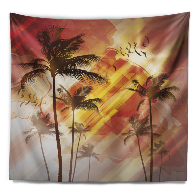 Tapisserie murale palmier, décor de paysage tropical coucher de soleil - Palmier au coucher du soleil, H 32 po x l 39 po