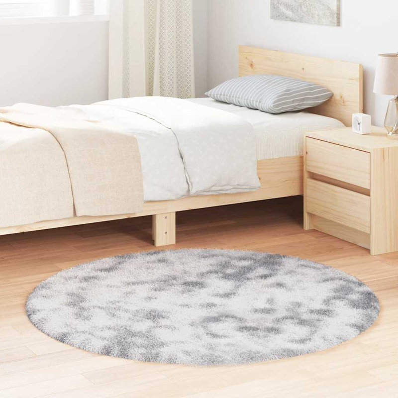 Shaggy Rug High Pile NAVARRA Light Grey Polyester, Round 120cm